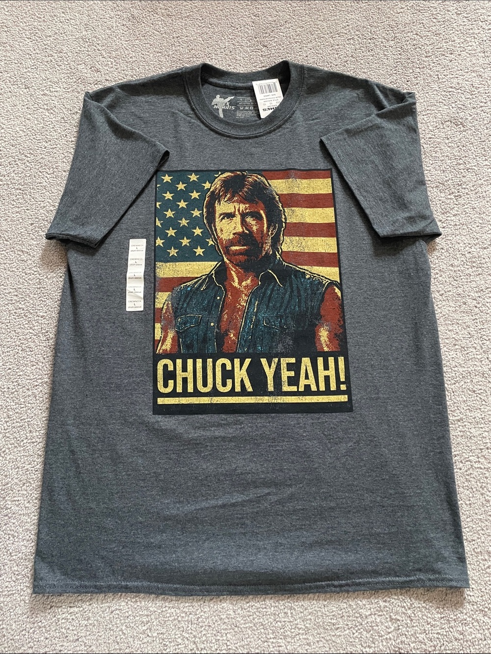 NWT Chuck Norris "Chuck Yeah" American Flag Graphic Tee - Mens Large